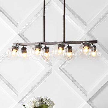 Julian 33.5" Farmhouse Bohemian Iron/Glass Linear LED Pendant - JONATHAN Y